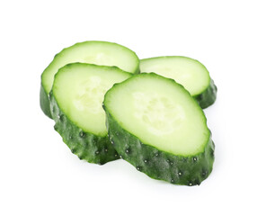 Slices of fresh cucumber isolated on white
