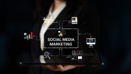 Social media marketing strategy with engagement metrics. Social marketing boosts media visibility....