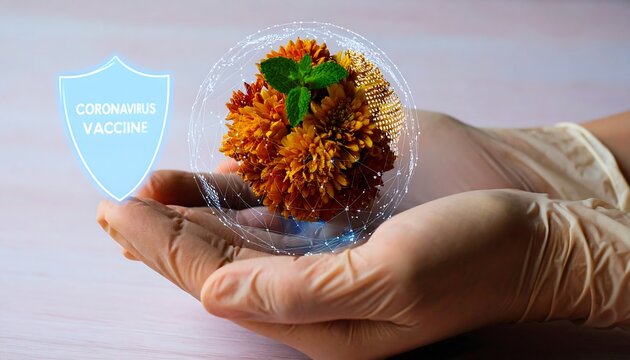 Conceptual Coronavirus Vaccine Depicted with Floral Globe and Protective Shield - Powered by Adobe