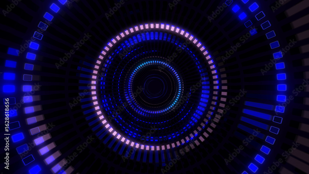 Poster abstract endless flight in a futuristic blue corridor. 3d animation of a hyperspace tunnel. vj loop.