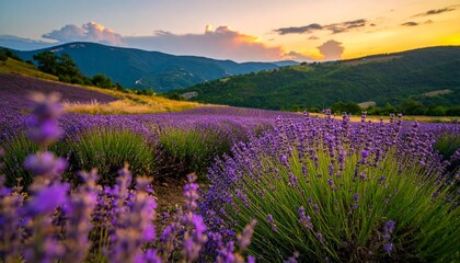 Fototapeta premium Lavender field at dusk 