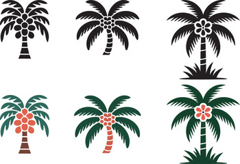 Fototapeta premium Collection of Palm Tree Vector Illustrations in Black and Green for Tropical Design Needs and Creative Projects