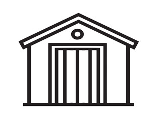 Modern garden storage shed icon in sleek outlined vector artwork