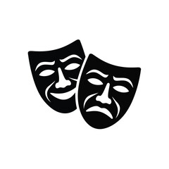 Vector illustration of Comedy and Tragedy Masks: Theater Icon, Performance Art Symbol, Dramatic Expression Vector Graphic