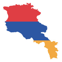 Armenian national flag design integrated into country map, red blue orange stripes