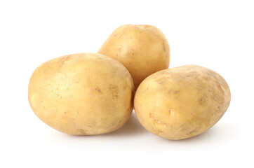 Three fresh raw potatoes isolated on white