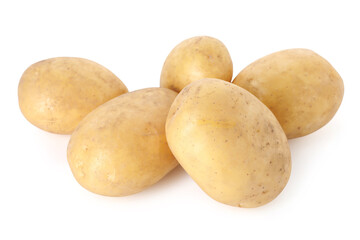 Many fresh raw potatoes isolated on white