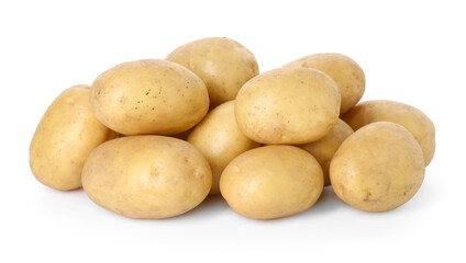 Many fresh raw potatoes isolated on white