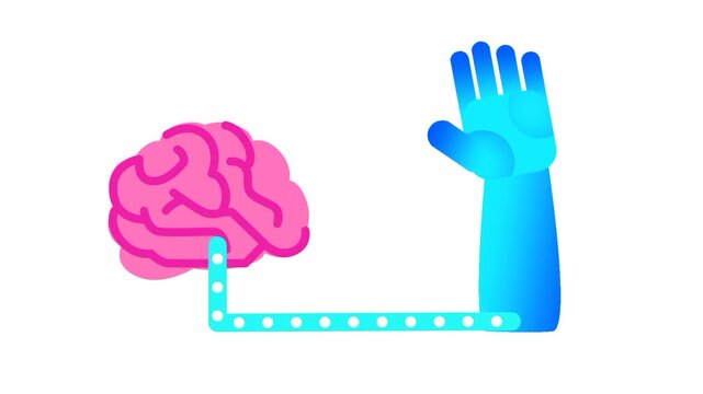 A visual of a brain linked to a hand icon illustrating neural pathways, motor functions, brain-hand coordination, and reflex actions