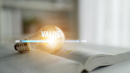 Value measurement and adjustment concept showing value, performance, and optimization level with...