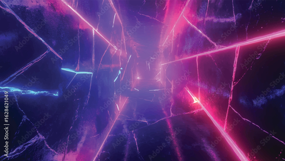 Poster abstract geometric tunnel vector illustration futuristic corridor with glowing lines and dark backgr