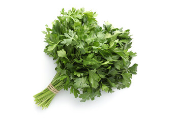 Bunch of fresh parsley isolated on white, top view
