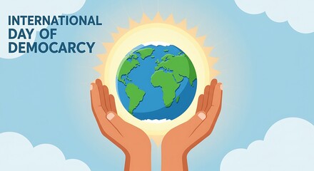 Fototapeta premium International Day of Democracy Celebrating Global Freedom and Human Rights with Diverse Hands Holding Earth