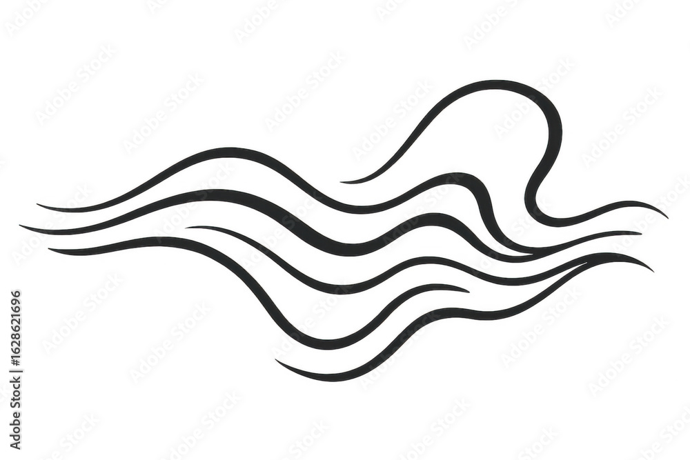 Poster abstract black wavy lines flowing on a transparent background, creating a sense of motion and fluidi