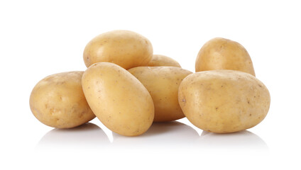 Many fresh raw potatoes isolated on white