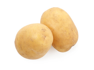 Fresh raw potatoes isolated on white, top view