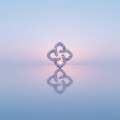 Silver metallic knot shape with a bright light source and reflection against pastel sky