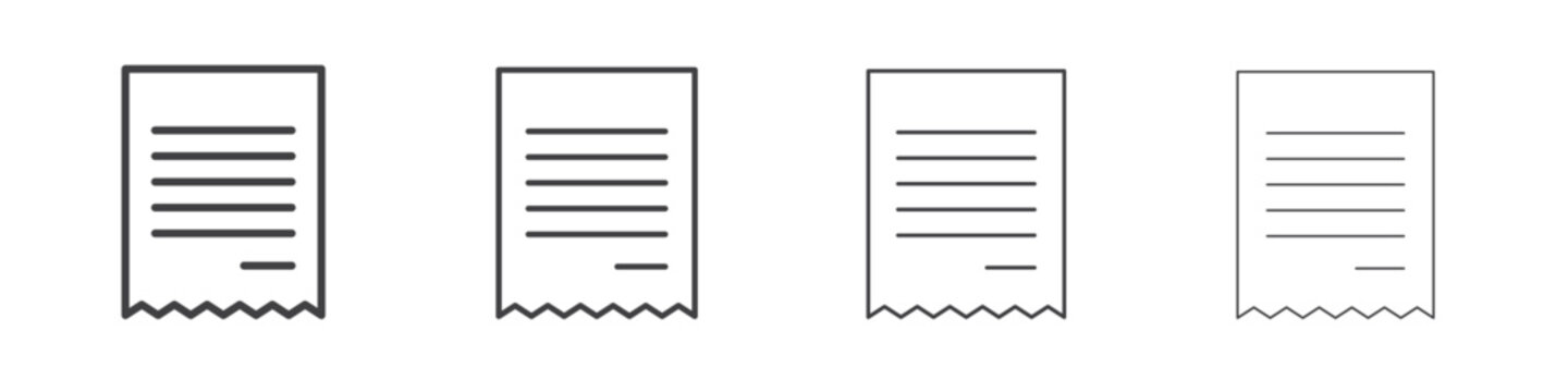 Paper receipt icon symbol pictogram. outline black style