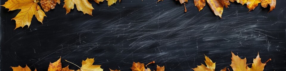Autumn leaves frame on a black chalkboard background for seasonal concepts