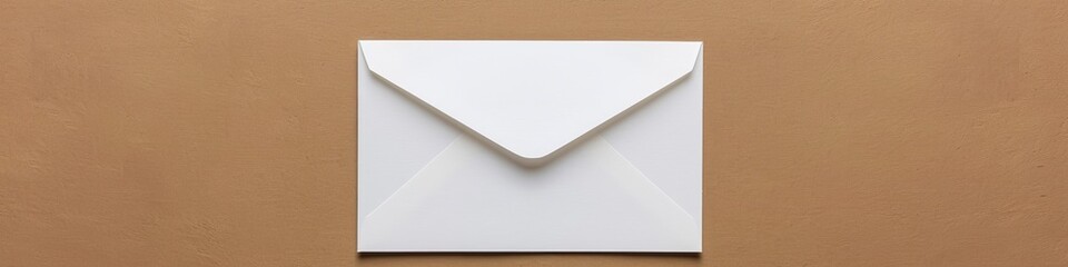 Minimalist concept of communication with a white envelope on a brown background