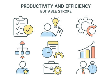 Visual representation of productivity and efficiency concepts with icons illustrating various related activities and tools