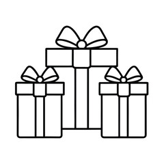 Three outline gift boxes icon on white background