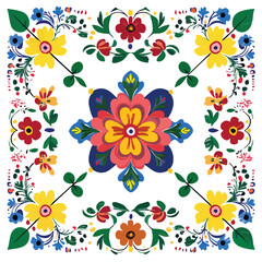 Vibrant Mexican Floral Pattern on White
