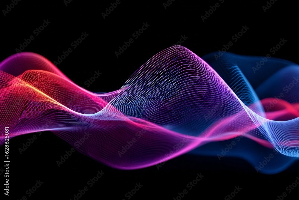 Poster colorful abstract waves of light creating a dynamic visual effect against a black background at nigh
