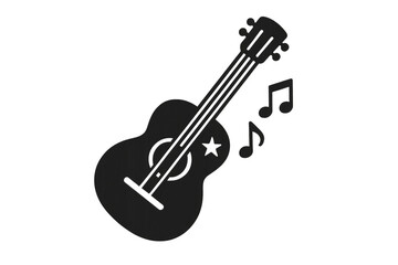 Fototapeta premium Musical silhouette featuring sleek black acoustic guitar surrounded by floating notes, symbolizing melodic harmony against transparent backdrop