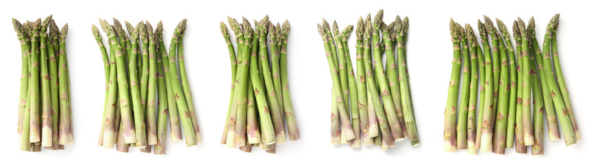 Fresh green asparagus isolated on white, set