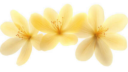 Fototapeta premium Three beautiful yellow flowers are isolated against a transparent background creating a soft and delicate floral arrangement