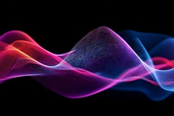 Fototapeta premium Colorful abstract waves of light creating a dynamic visual effect against a black background at nighttime