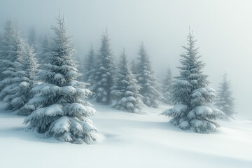 Fototapeta premium Snow-covered trees in a wintry landscape.
