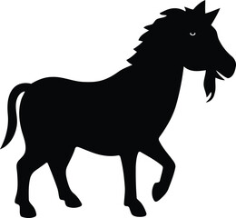 Powerful Mountain Goat Silhouette with Horns, Black and White Animal Vector Illustration, Farm Livestock or Wild Mammal Symbol Design.