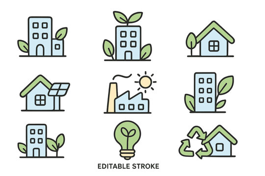 Sustainable building designs highlighting eco-friendly architecture and renewable energy concepts in modern urban settings
