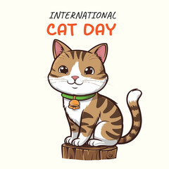 Cute cats and funny kitten doodle vector set. Happy international cat day characters design collection, isolated on white background. International cat day illustration.
