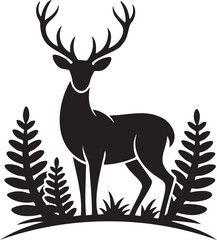 Majestic Deer Silhouette Standing Proudly Among Evergreen Trees Forest Wildlife Symbol Minimalist Design for Branding