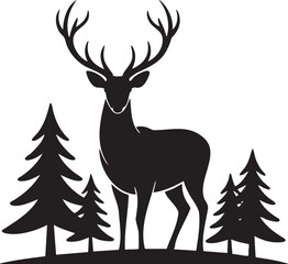 Majestic Deer Silhouette Standing Tall Among Evergreen Trees a Timeless Image of Wilderness and Wildlife Nature Art