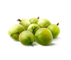 Fresh green gooseberries isolated on white. Summer berry