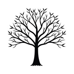 Tree silhouette vector illustration.  Black vector silhouette of a tree with leaves isolated on white background. Vector tree logo. 