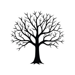 Tree silhouette vector illustration.  Black vector silhouette of a tree with leaves isolated on white background. Vector tree logo. 