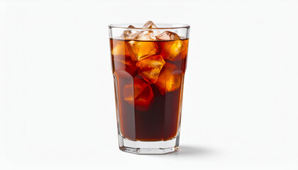 A tall glass of refreshing iced coffee with ice cubes, a classic cold brew beverage perfect for a summer morning, isolated on a clean white background.