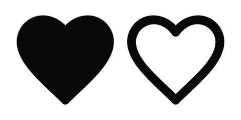 Vector art of two hearts, one solid black and one outlined, isolated on white background