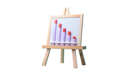 Miniature Easel with Declining Bar Graph on Transparent Background