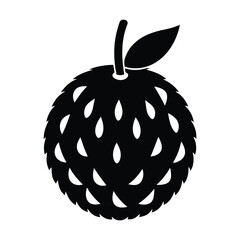 Black silhouette of a lychee fruit with leaf isolated on white background