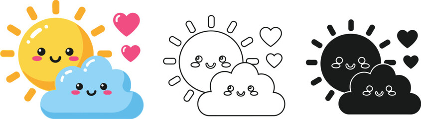 Cute sun and cloud vector illustration for kids design art