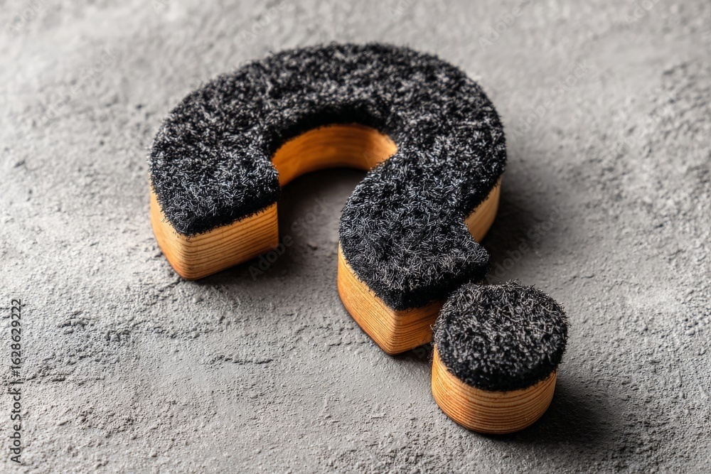 Aufkleber unique question mark-shaped sponge with a textured surface resting on a gray background in a creativ
