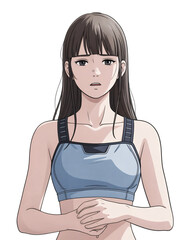 Woman in Sports Bra: Anime-Style Illustration for Fitness, Wellness, and Health Content