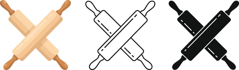 Rolling pin vector set for baking and cooking design elements