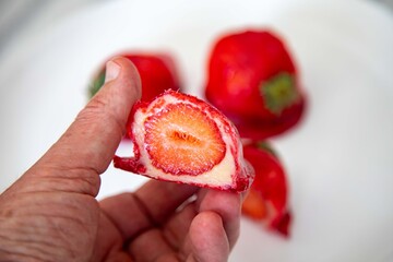 Strawberry of Love, a sweet treat that went viral in 2025, made with fresh strawberries, white...